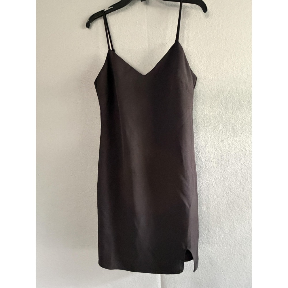Sadie & Sage Dress Womens S Black Satin V Neck Slip Mini Side Slit Coffee Date
